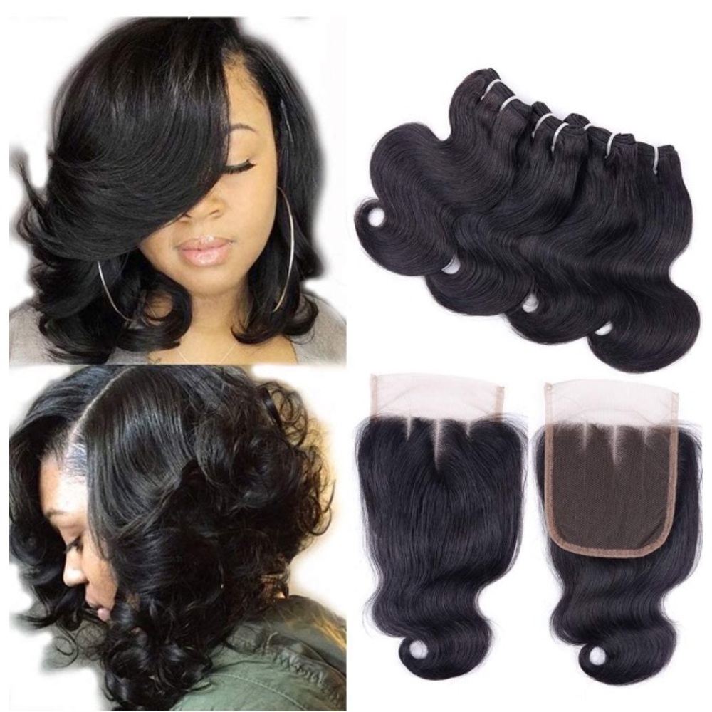 10A Body Wave Virgin Human Hair Bundles W/Closure
